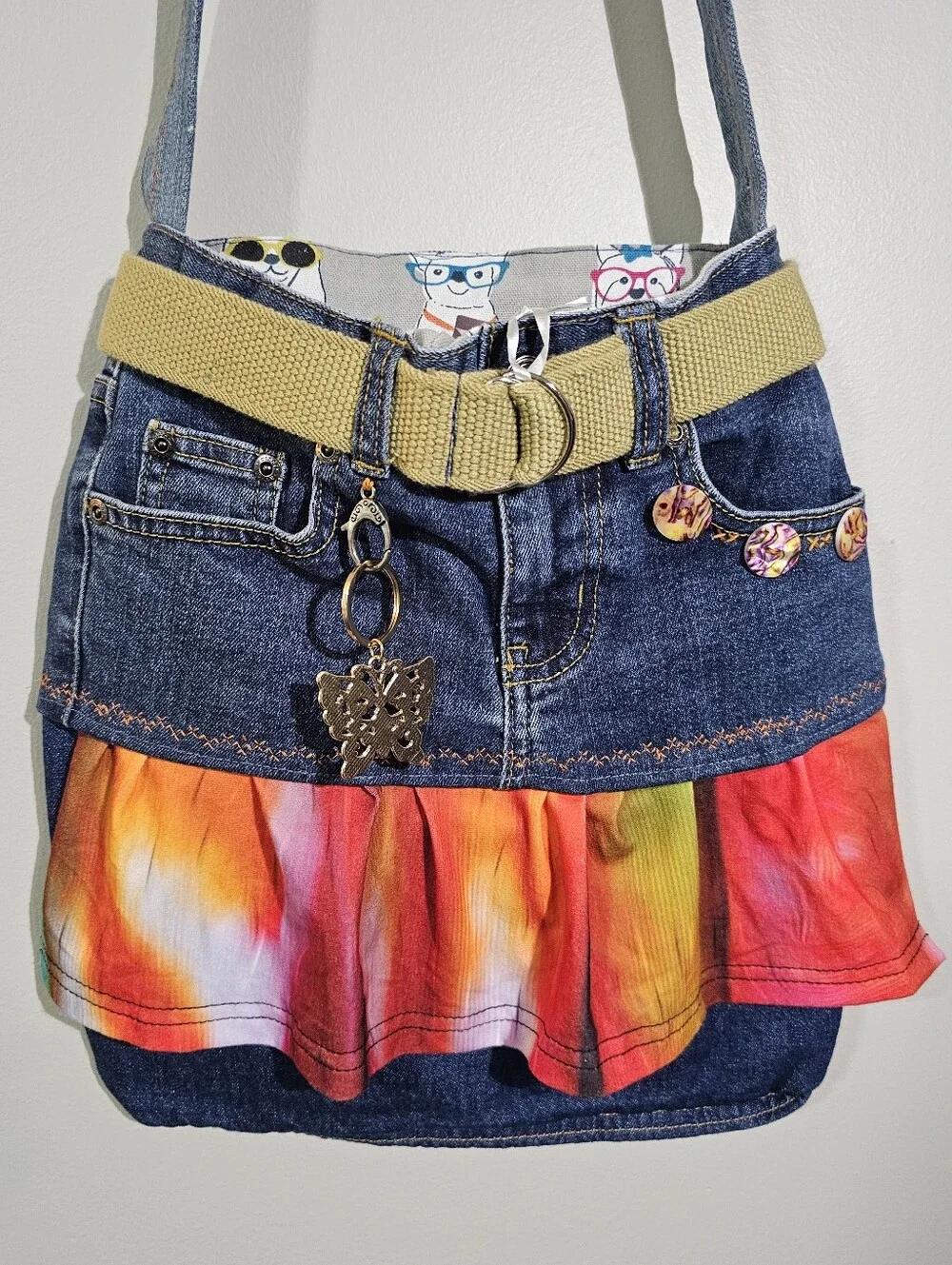 Crossbody Bucket Style Bag. Dog Themed.  Fully Lined.